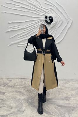 بارانی بلند دو رنگ سانتانا طرح جلیقه فرینام