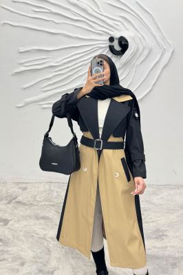 بارانی بلند دو رنگ سانتانا طرح جلیقه فرینام