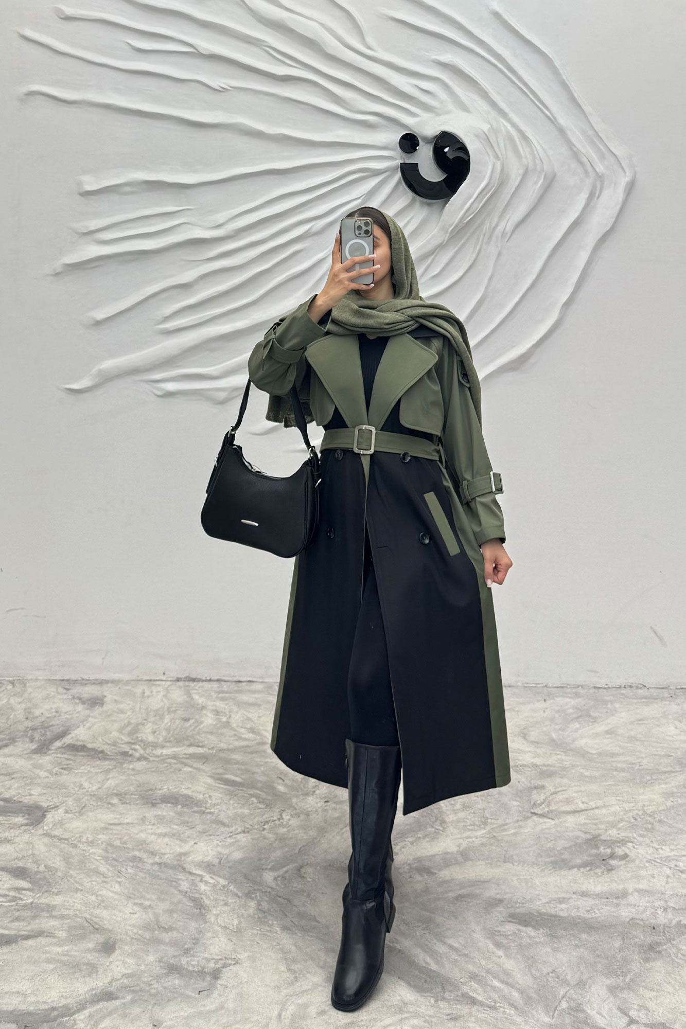 بارانی بلند دو رنگ سانتانا طرح جلیقه فرینام