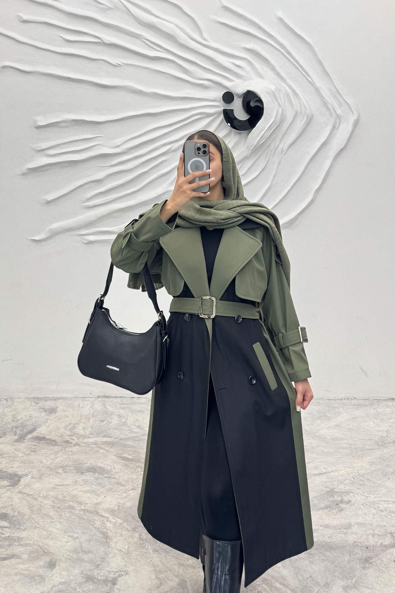 بارانی بلند دو رنگ سانتانا طرح جلیقه فرینام