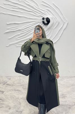 بارانی بلند دو رنگ سانتانا طرح جلیقه فرینام