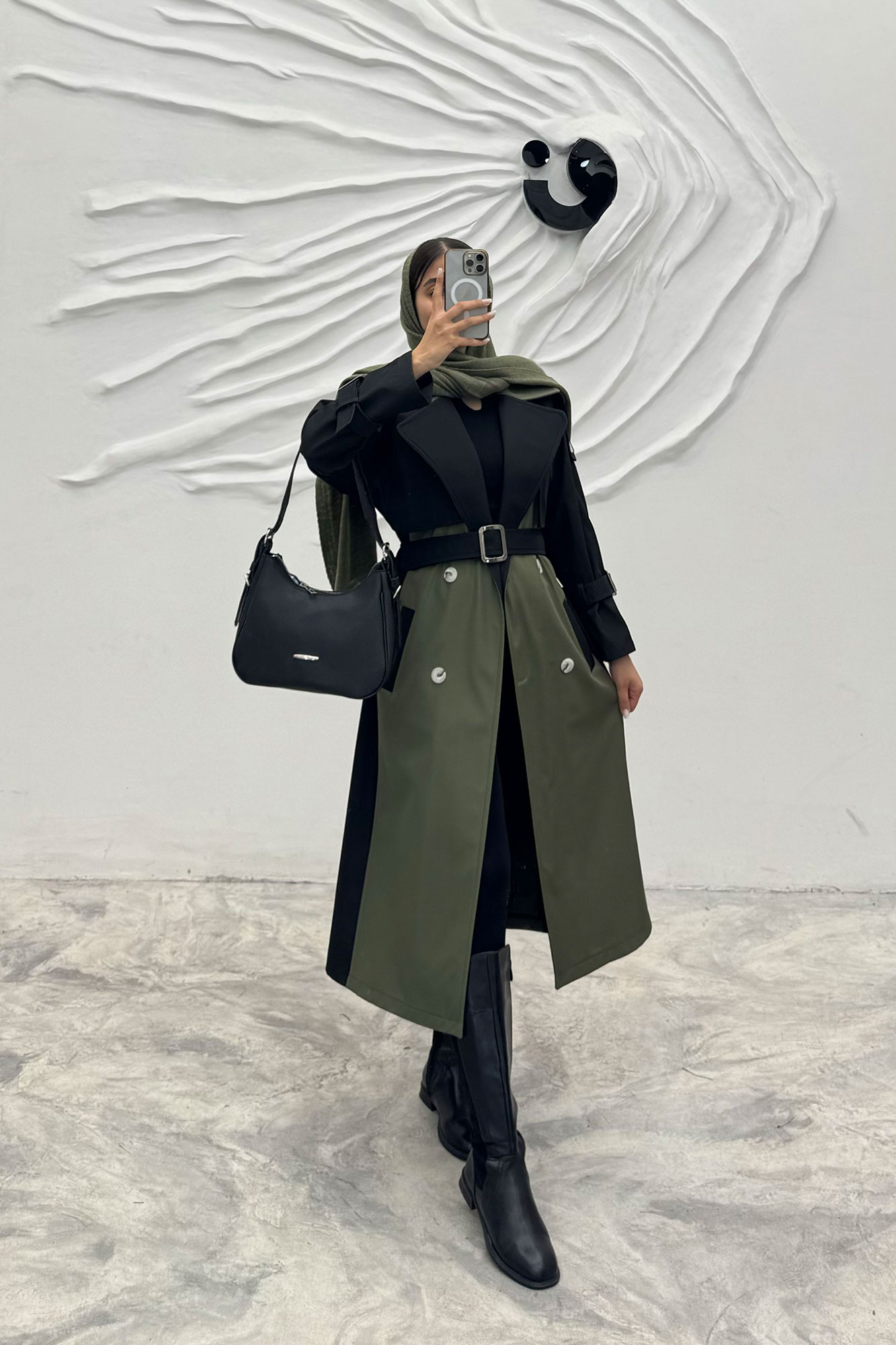 بارانی بلند دو رنگ سانتانا طرح جلیقه فرینام