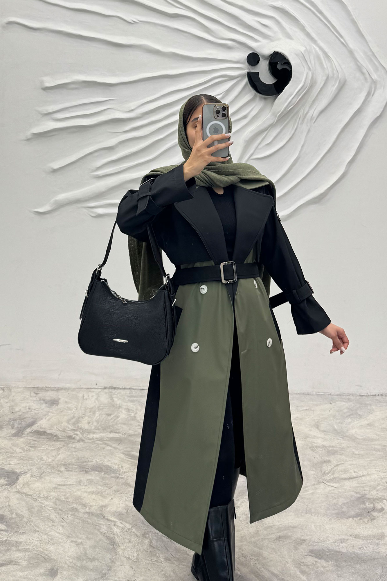 بارانی بلند دو رنگ سانتانا طرح جلیقه فرینام