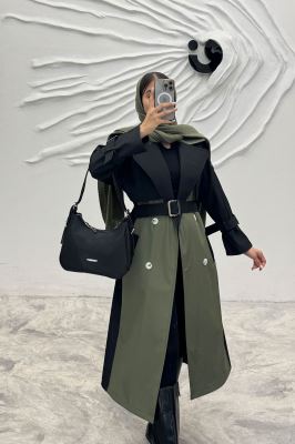 بارانی بلند دو رنگ سانتانا طرح جلیقه فرینام