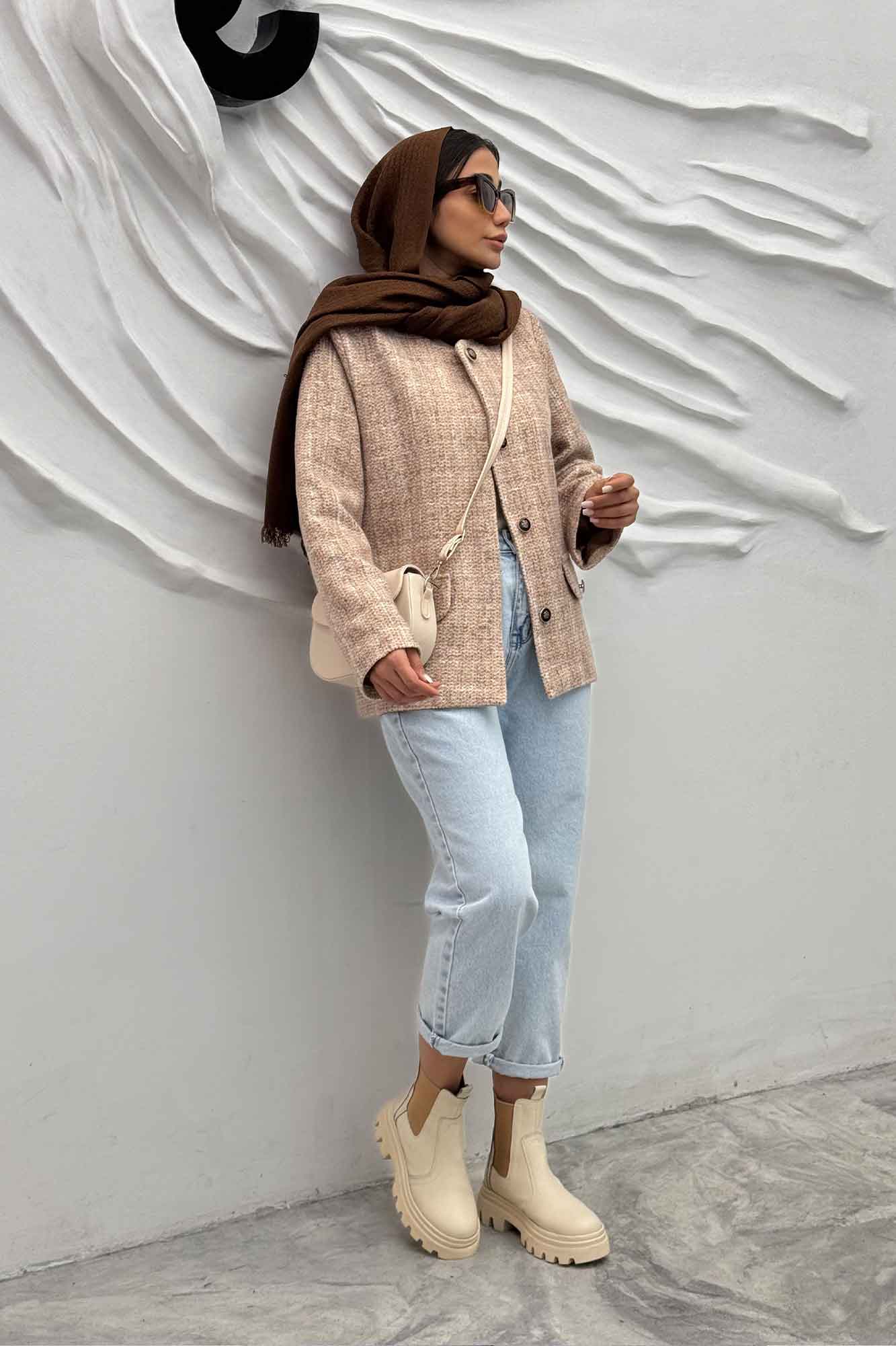 کت یقه گرد لمزور آبرنگی آستردار گلباد