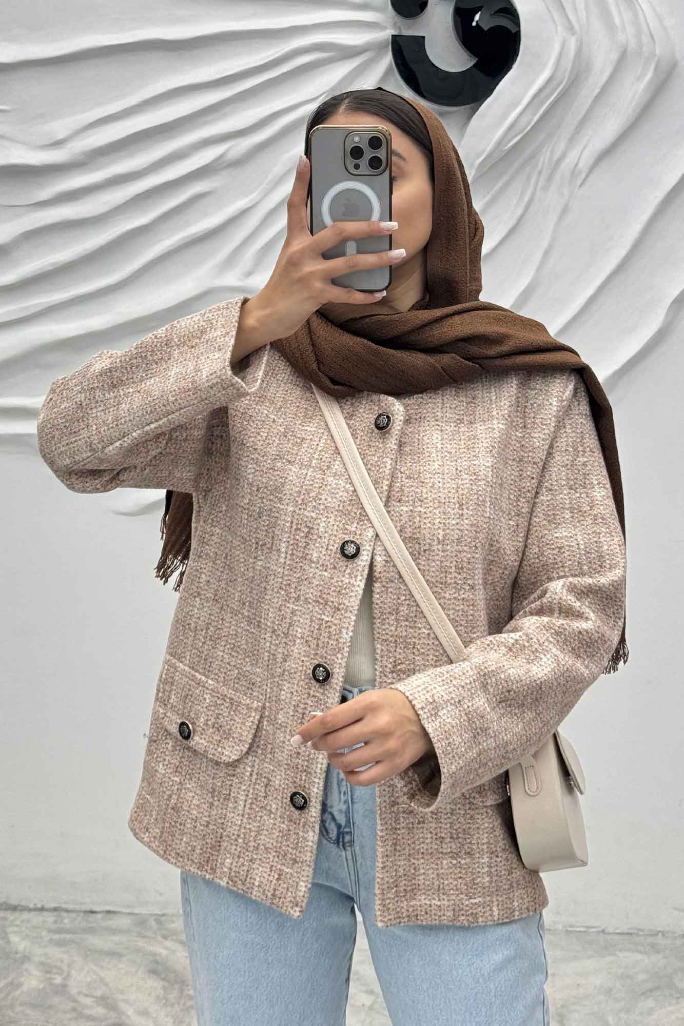 کت یقه گرد لمزور آبرنگی آستردار گلباد