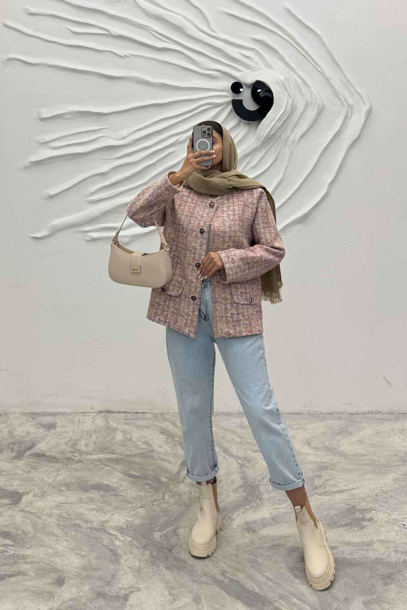 کت یقه گرد لمزور آبرنگی آستردار گلباد