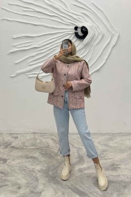 کت یقه گرد لمزور آبرنگی آستردار گلباد