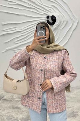 کت یقه گرد لمزور آبرنگی آستردار گلباد