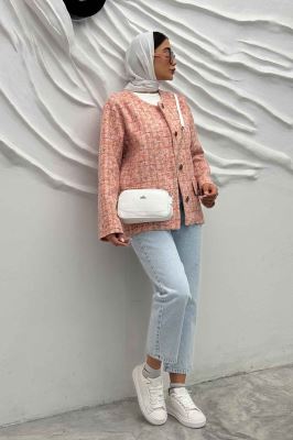 کت یقه گرد لمزور آبرنگی آستردار گلباد