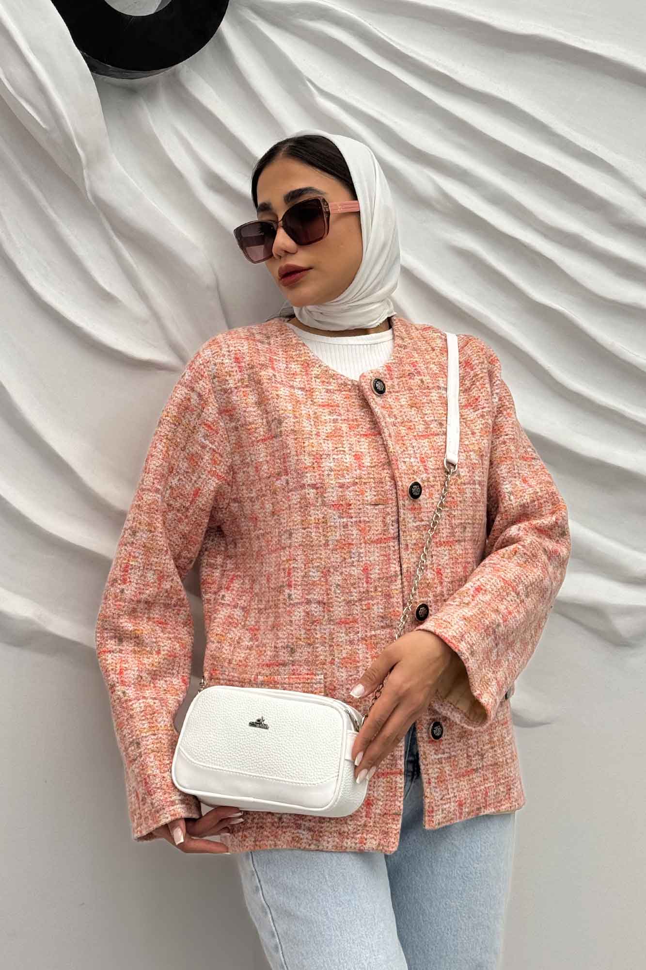 کت یقه گرد لمزور آبرنگی آستردار گلباد