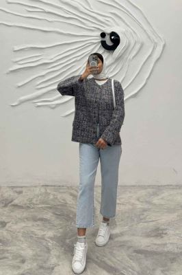 کت یقه گرد لمزور آبرنگی آستردار گلباد