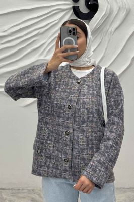 کت یقه گرد لمزور آبرنگی آستردار گلباد