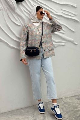 کت یقه گرد لمزور آبرنگی آستردار گلباد