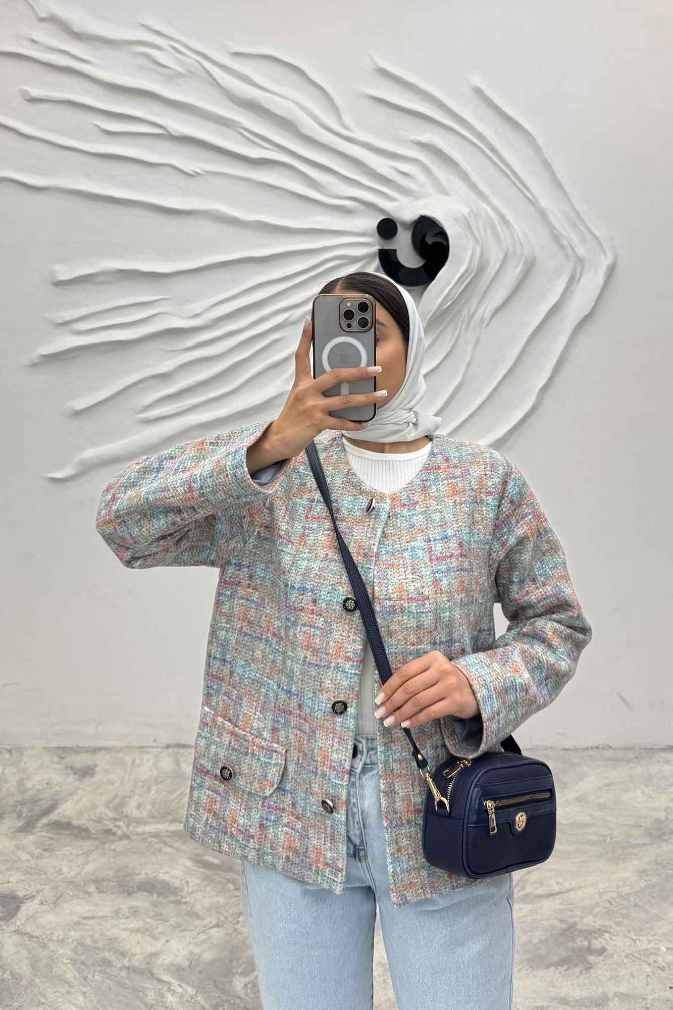 کت یقه گرد لمزور آبرنگی آستردار گلباد