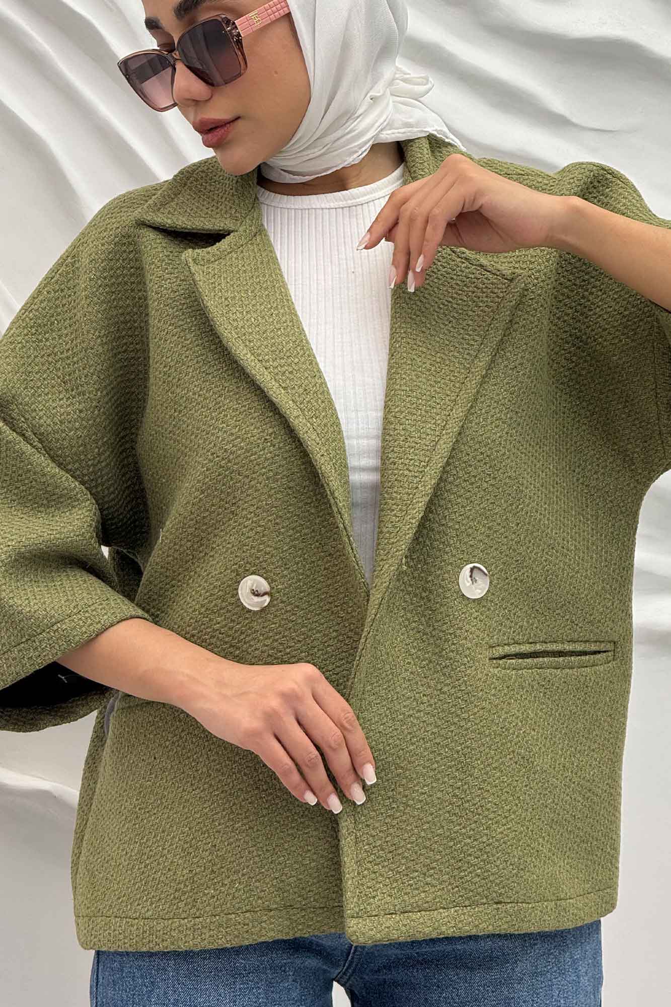 کت آستین سه رب توییت پشمی دو دکمه