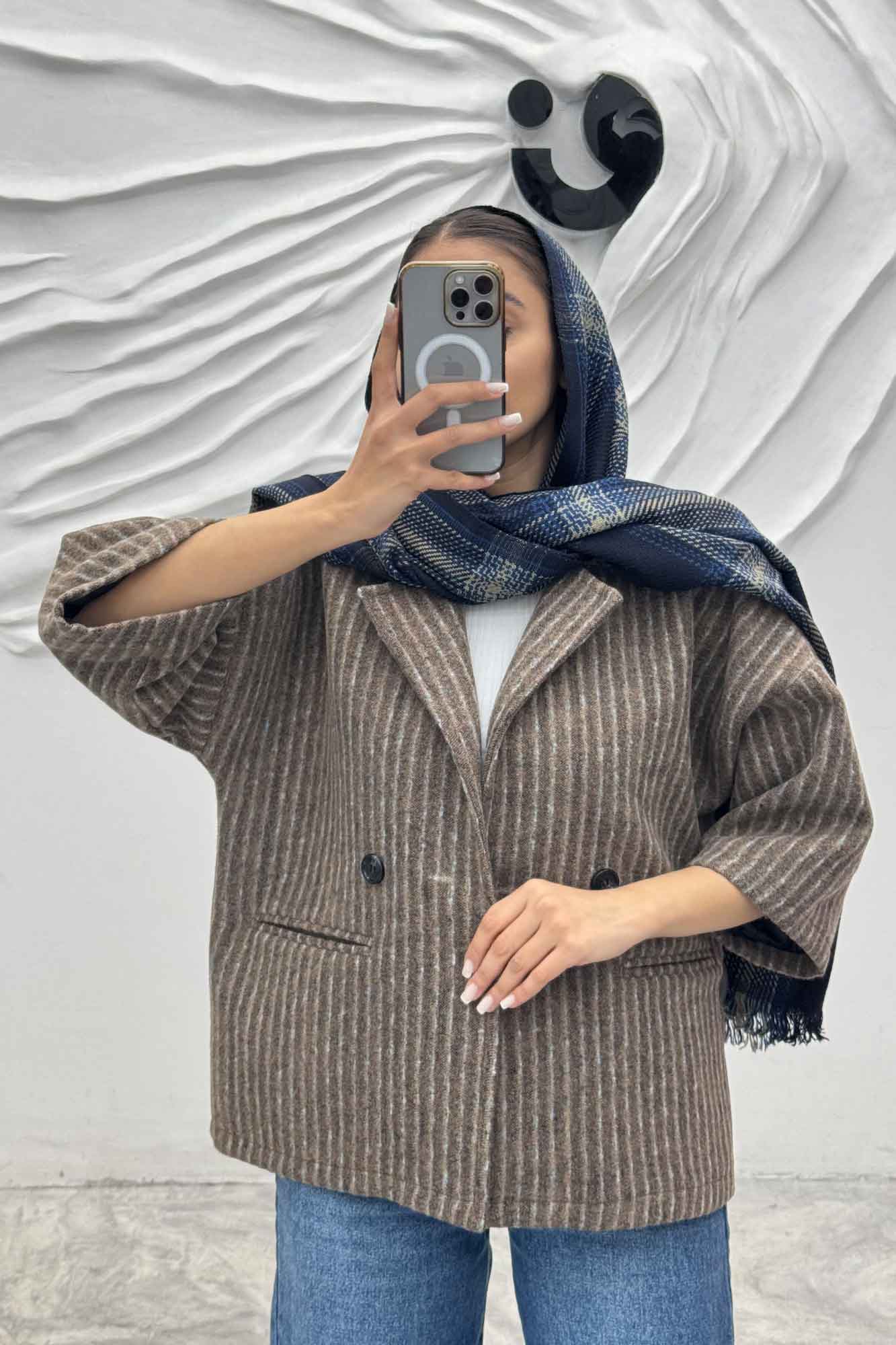 کت آستین سه رب توییت پشمی دو دکمه