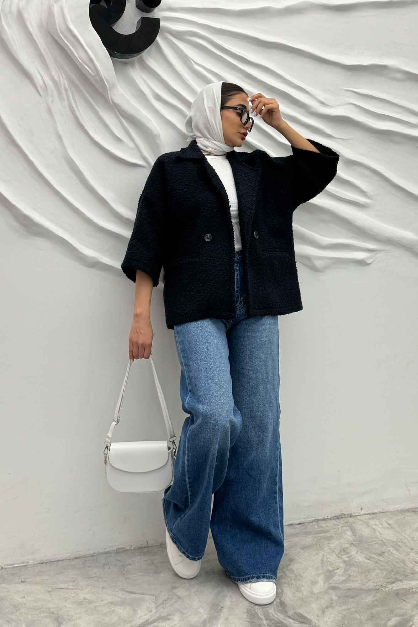 کت آستین سه رب توییت پشمی دو دکمه