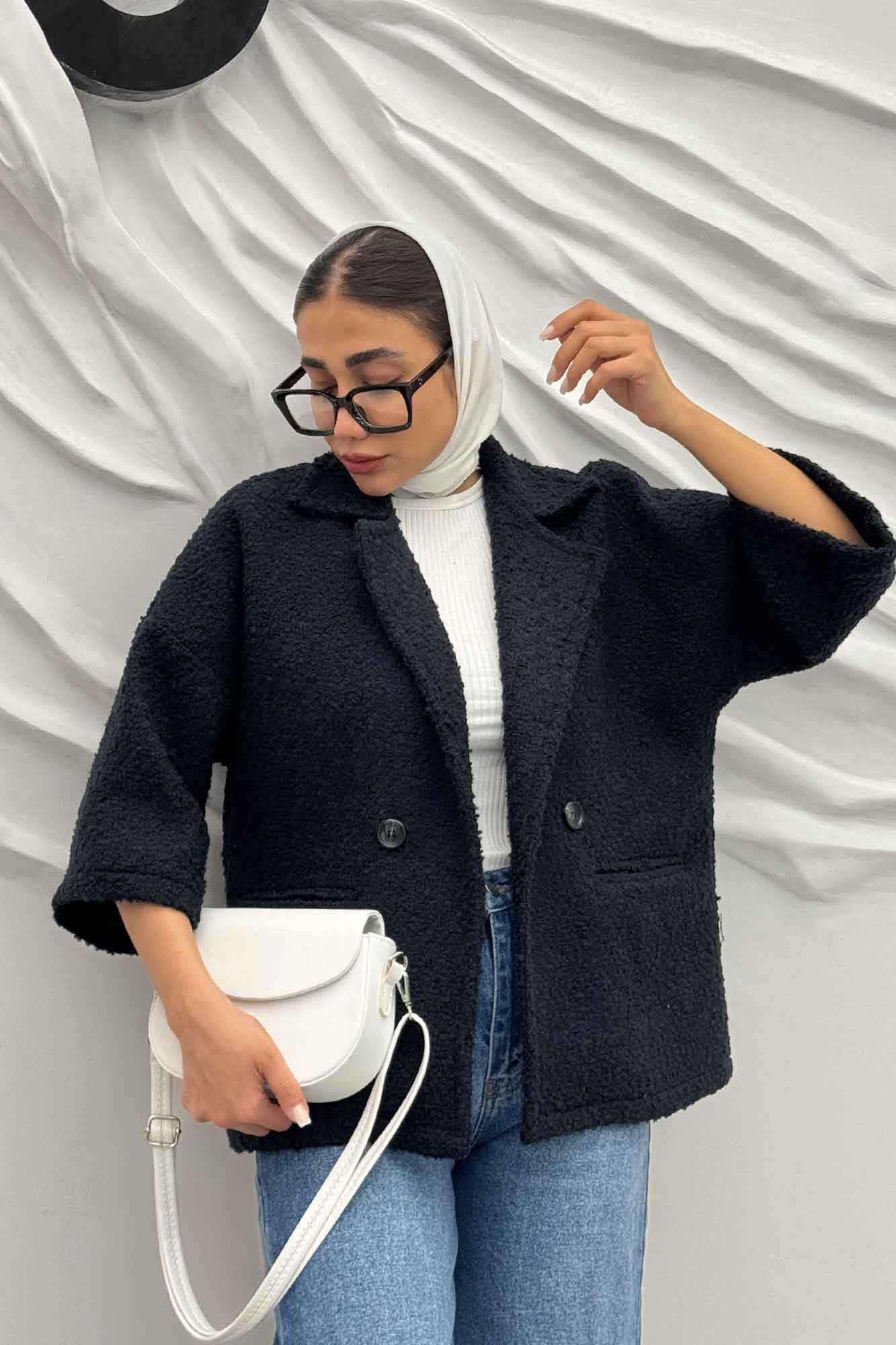 کت آستین سه رب توییت پشمی دو دکمه