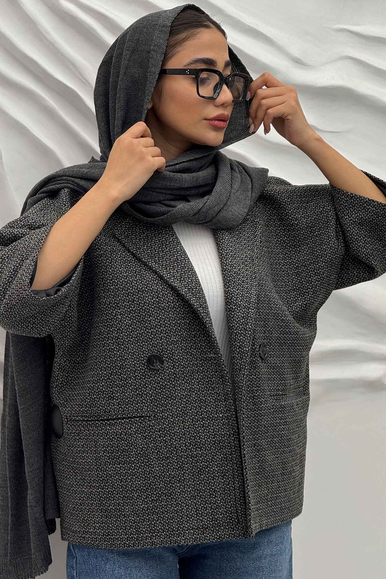 کت آستین سه رب توییت پشمی دو دکمه