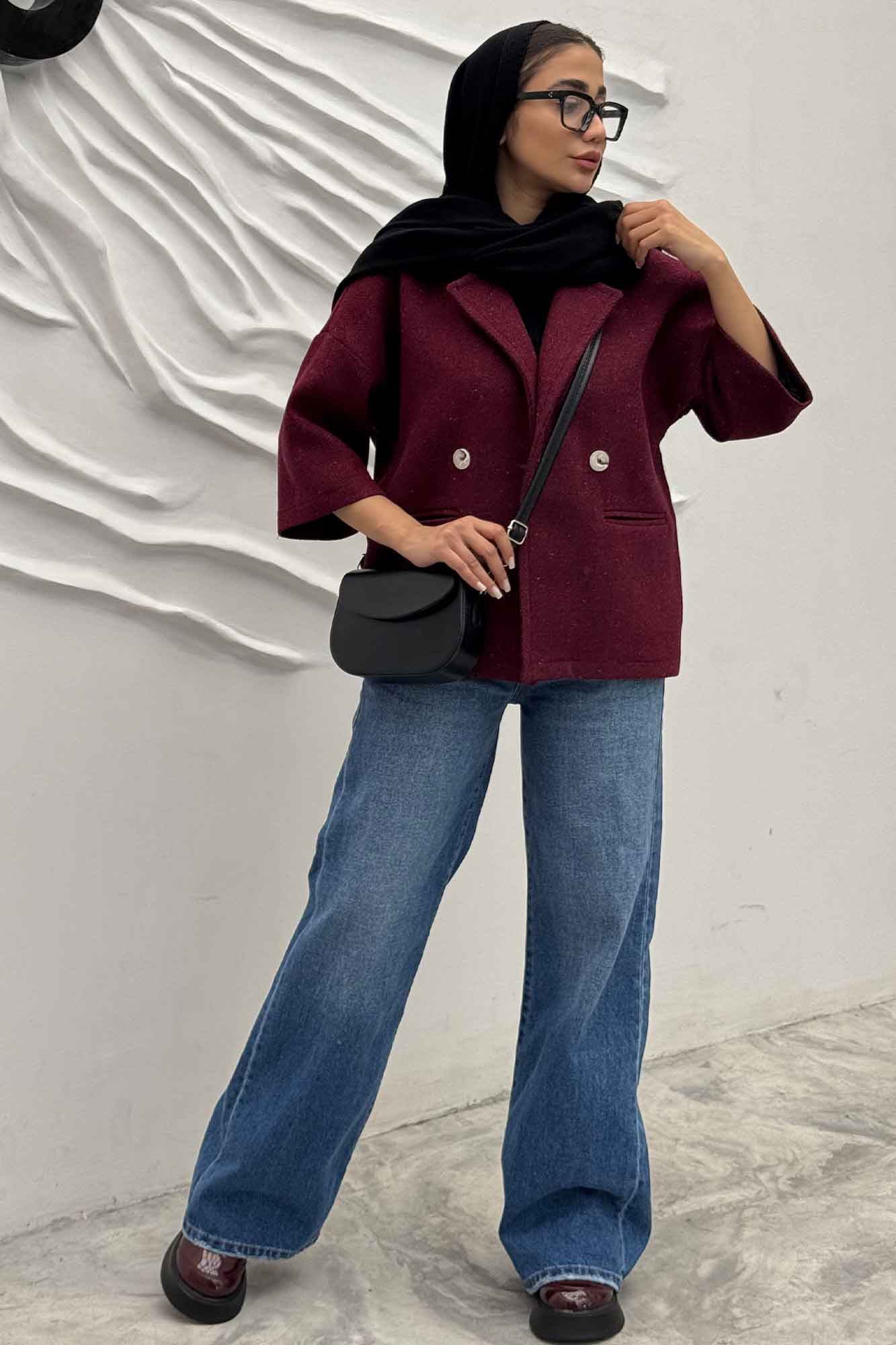 کت آستین سه رب توییت پشمی دو دکمه