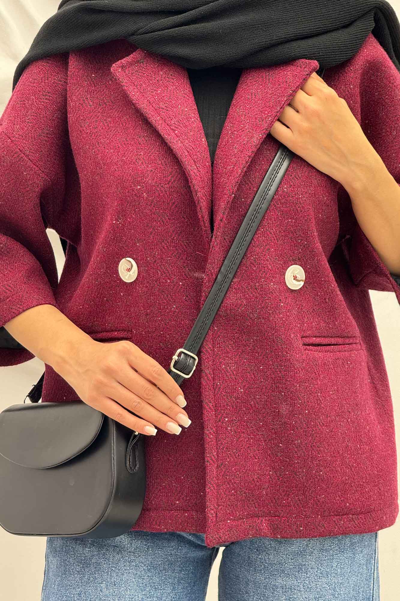 کت آستین سه رب توییت پشمی دو دکمه