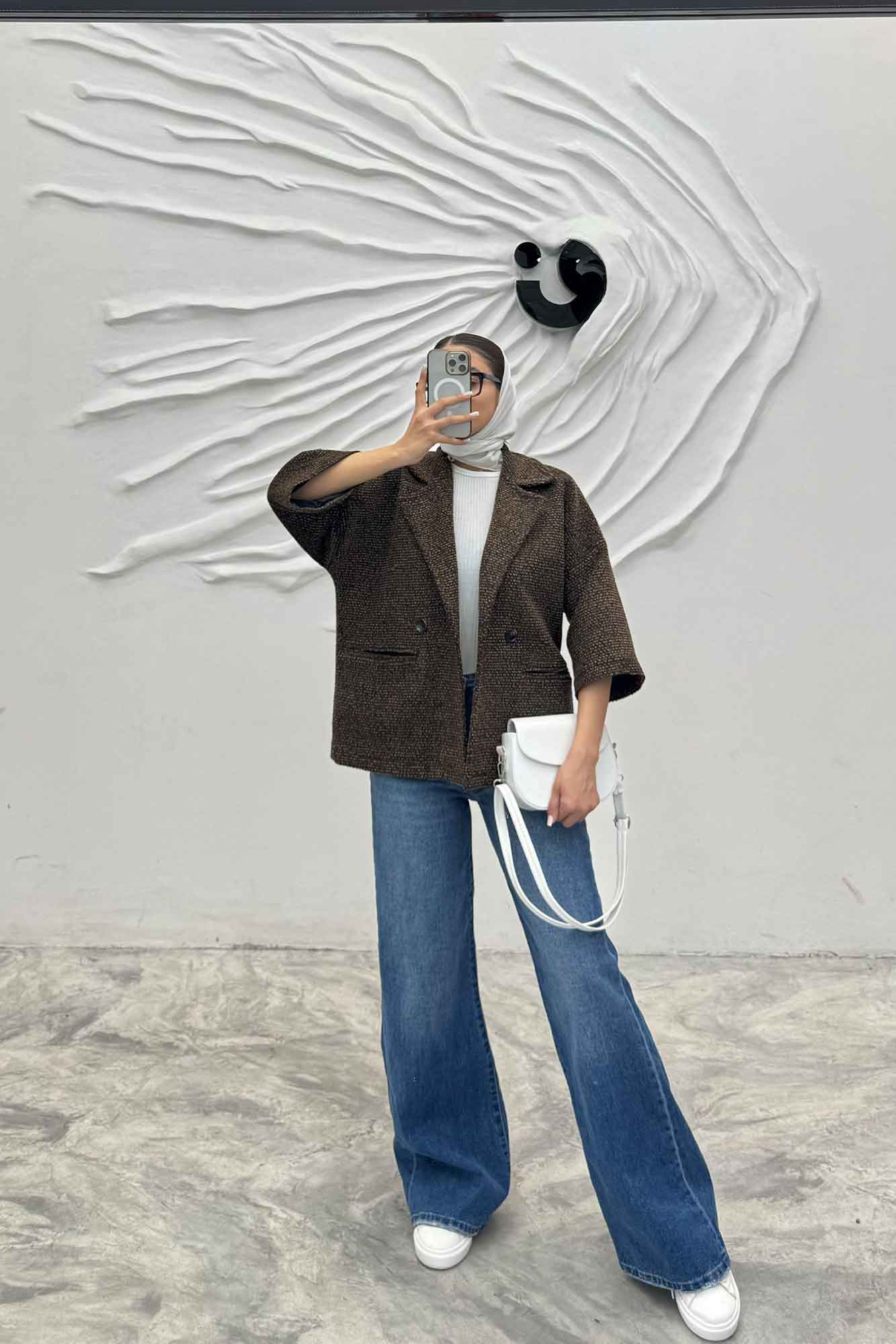 کت آستین سه رب توییت پشمی دو دکمه