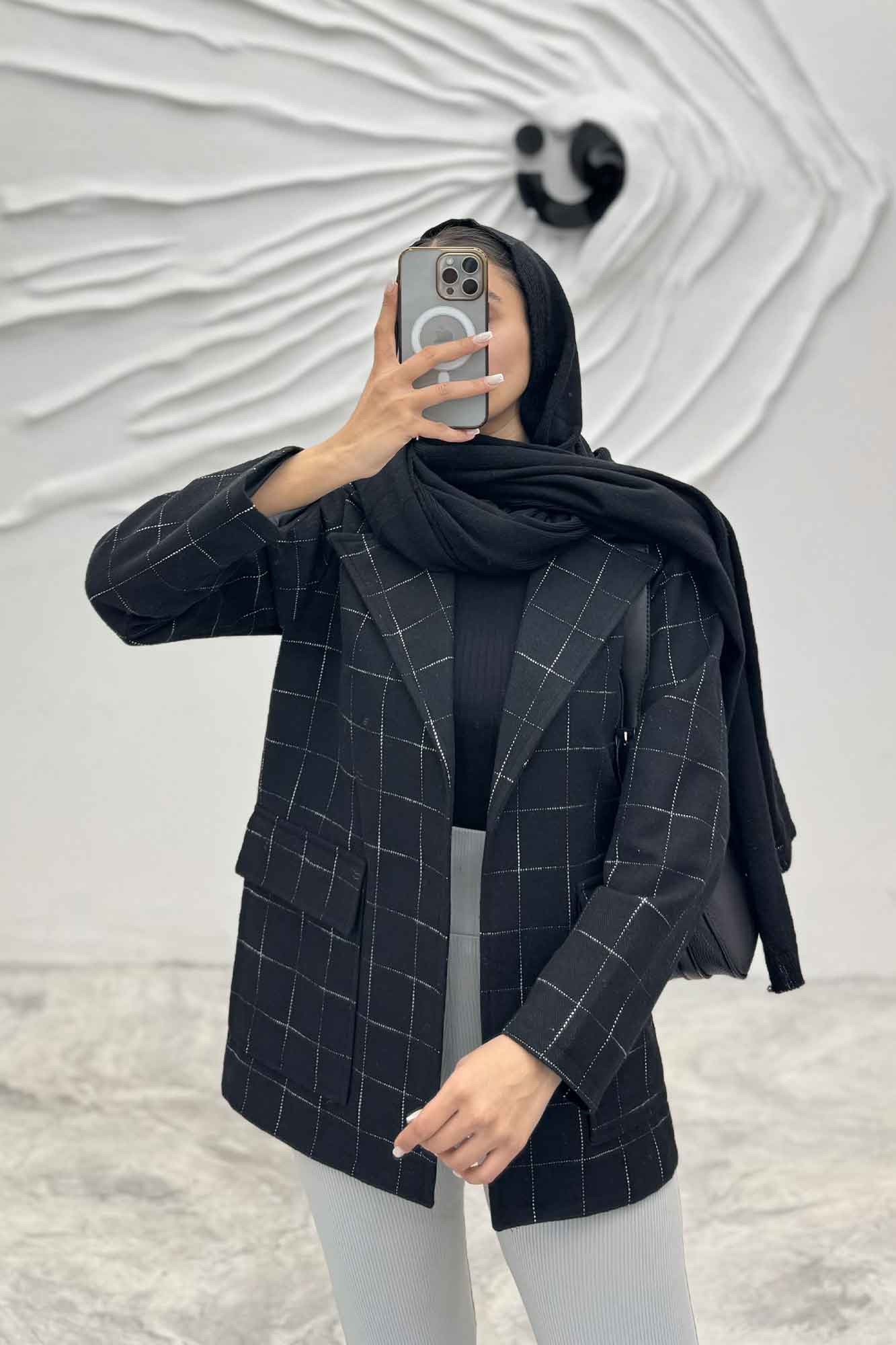 کت پشمی طرح دار دو جیب پاکتی R