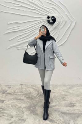 کت پشمی طرح دار دو جیب پاکتی R