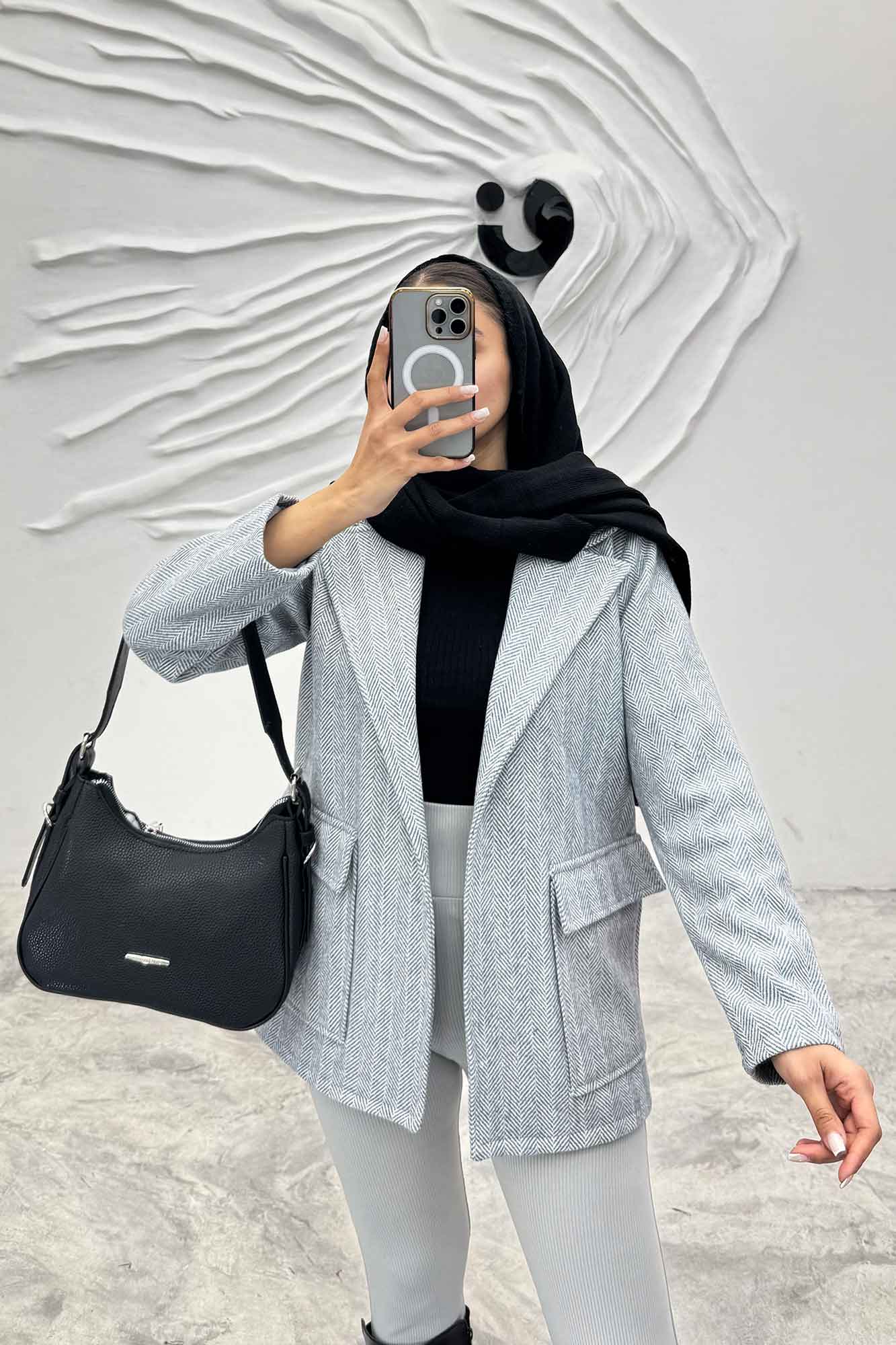 کت پشمی طرح دار دو جیب پاکتی R