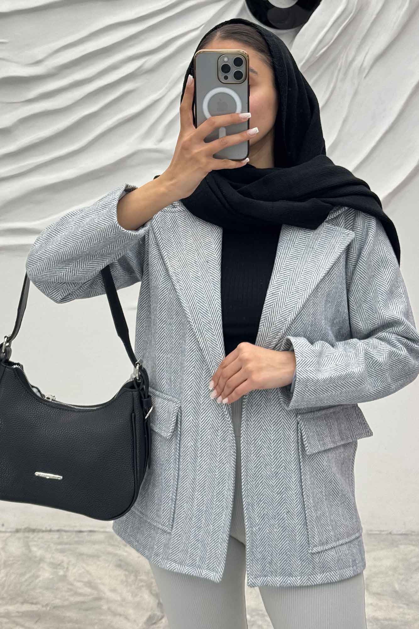 کت پشمی طرح دار دو جیب پاکتی R