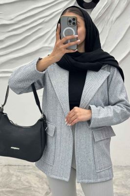 کت پشمی طرح دار دو جیب پاکتی R