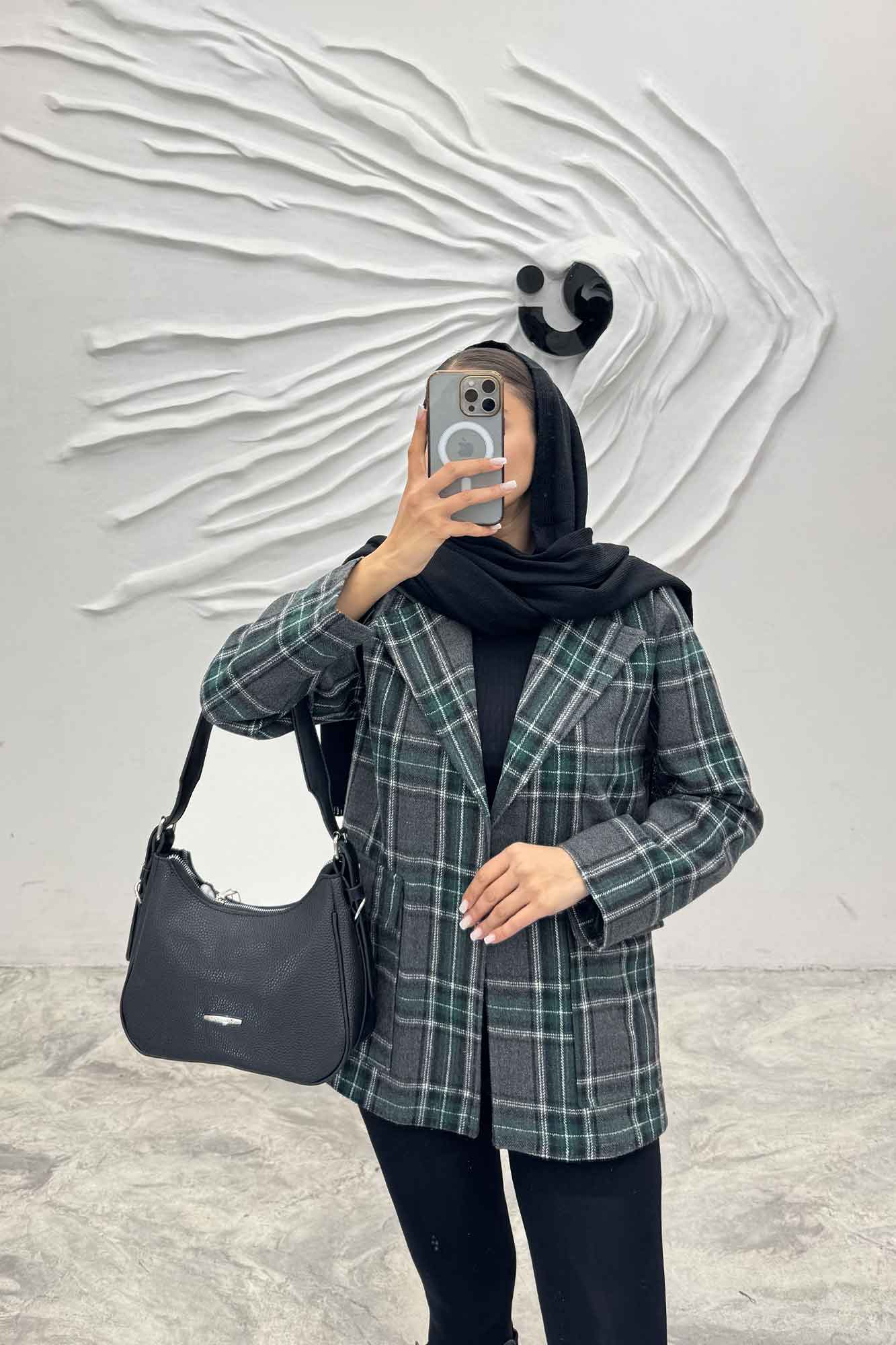 کت پشمی طرح دار دو جیب پاکتی R