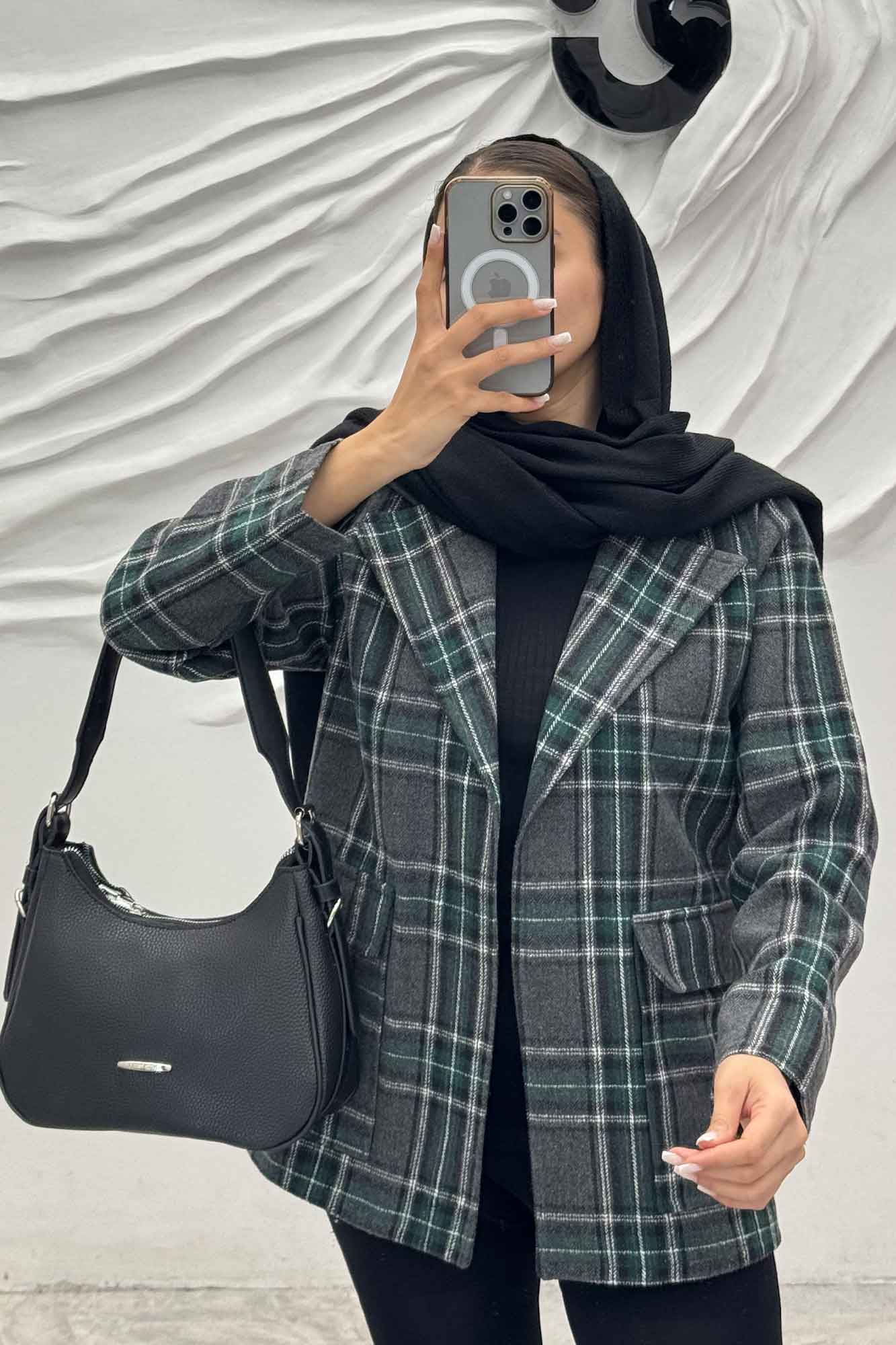 کت پشمی طرح دار دو جیب پاکتی R