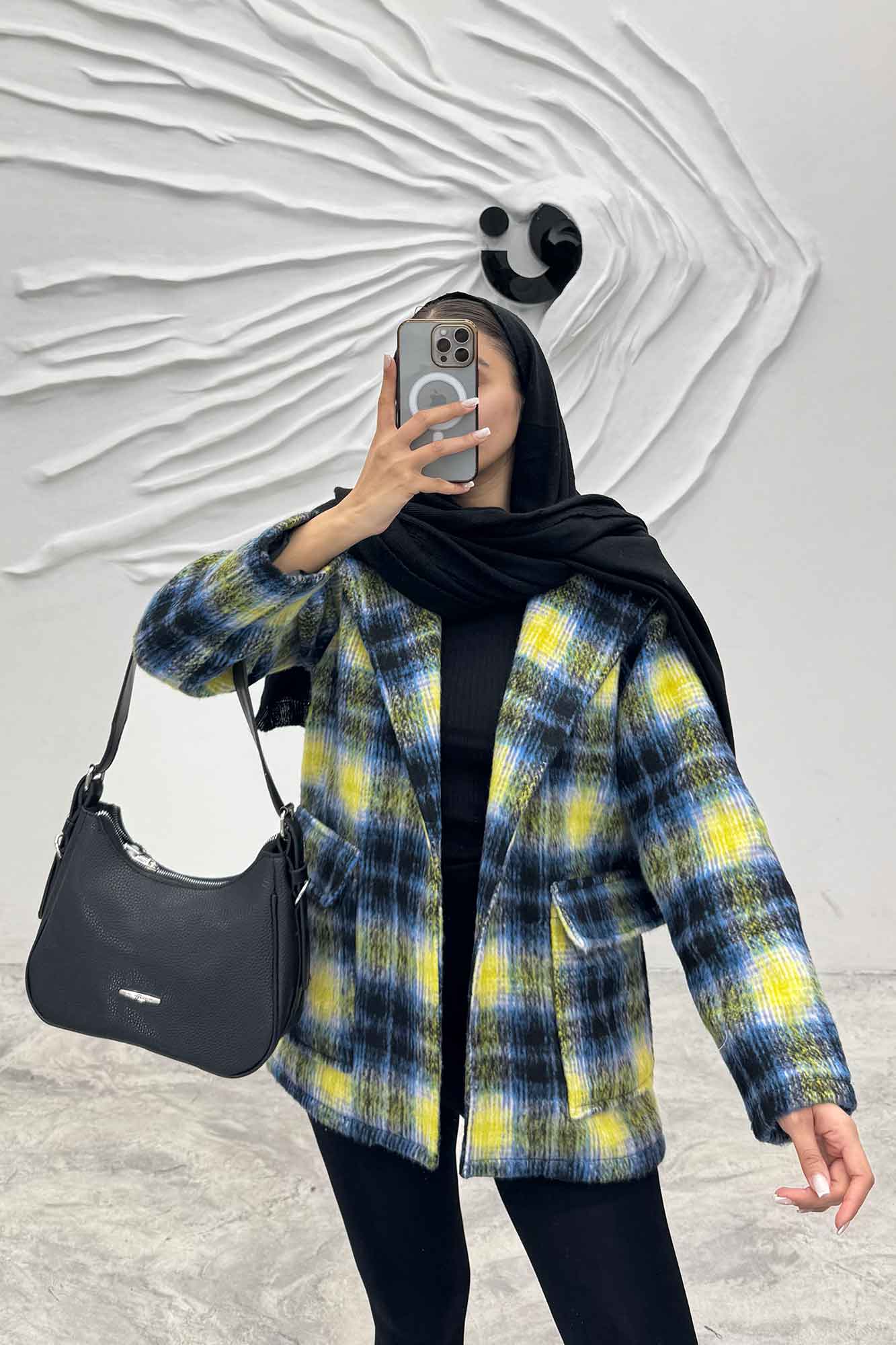 کت پشمی طرح دار دو جیب پاکتی R