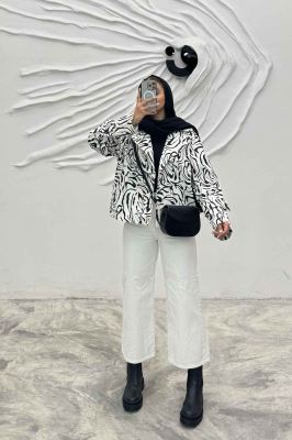 کت کوتاه مینیمال کتان چاپی