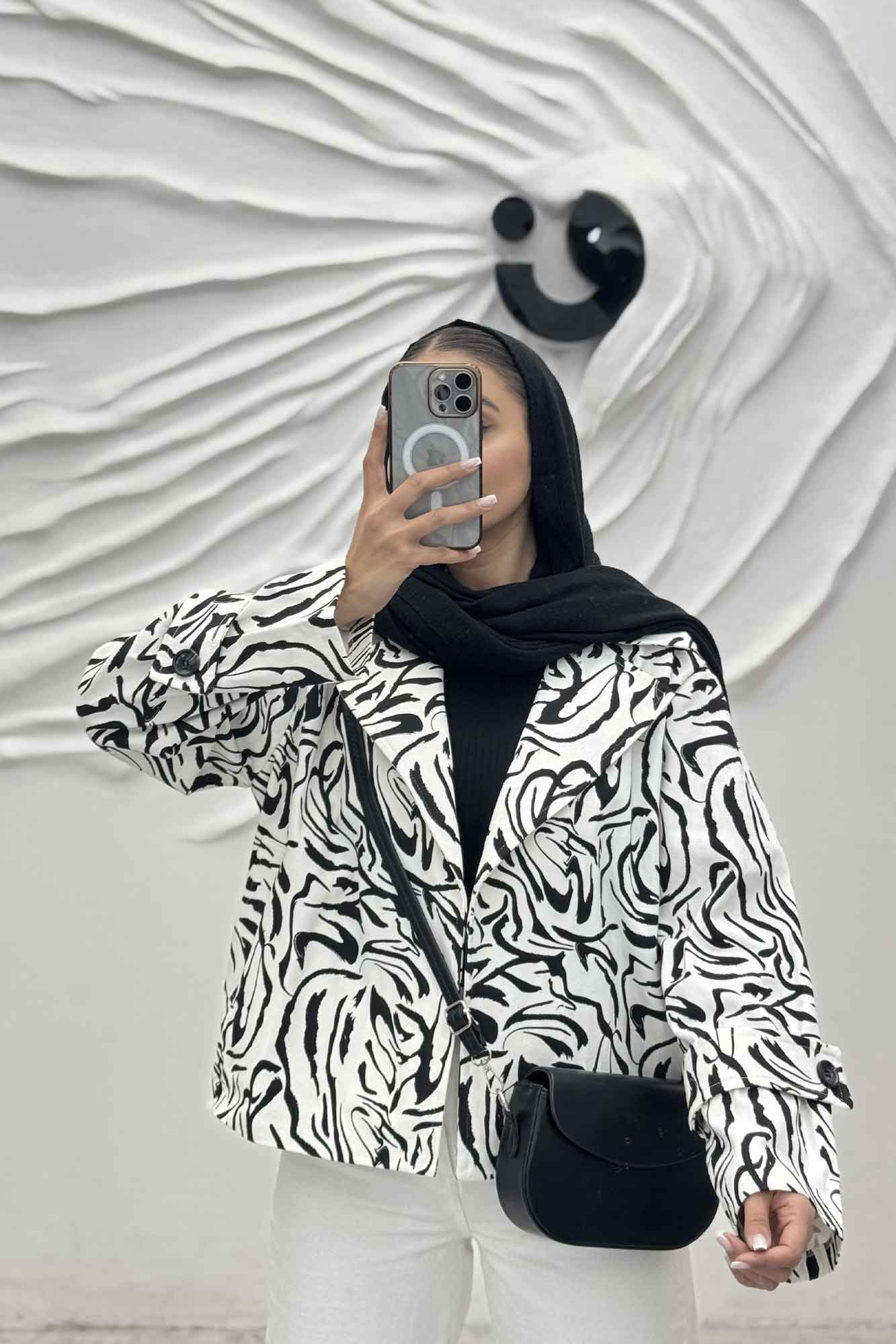 کت کوتاه مینیمال کتان چاپی