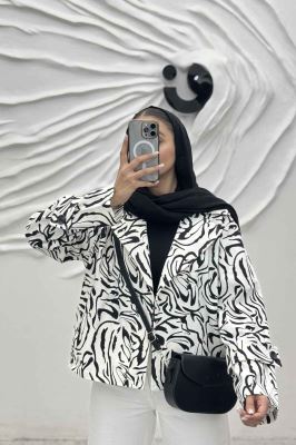 کت کوتاه مینیمال کتان چاپی