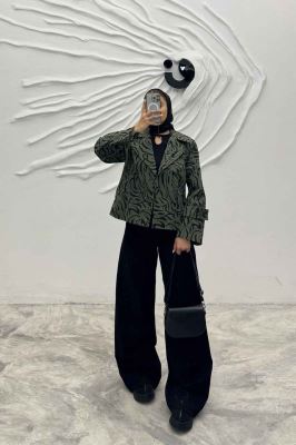 کت کوتاه مینیمال کتان چاپی