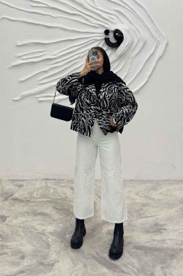 کت کوتاه مینیمال کتان چاپی