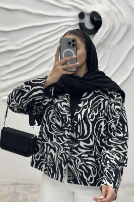 کت کوتاه مینیمال کتان چاپی