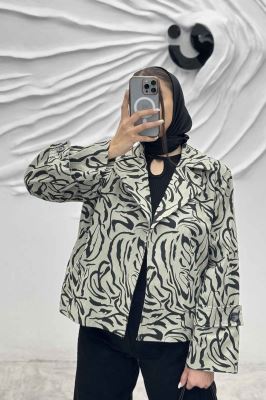 کت کوتاه مینیمال کتان چاپی