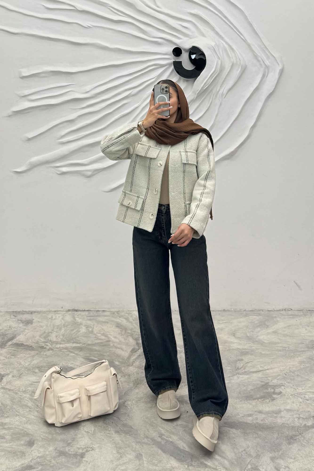 کت کوتاه چهار در جیب پشمی طرح دار R