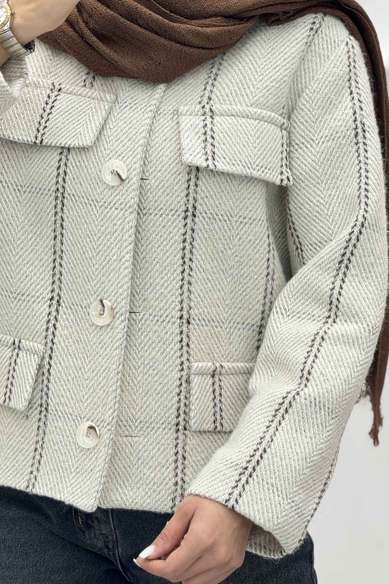 کت کوتاه چهار در جیب پشمی طرح دار R