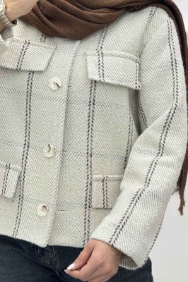 کت کوتاه چهار در جیب پشمی طرح دار R