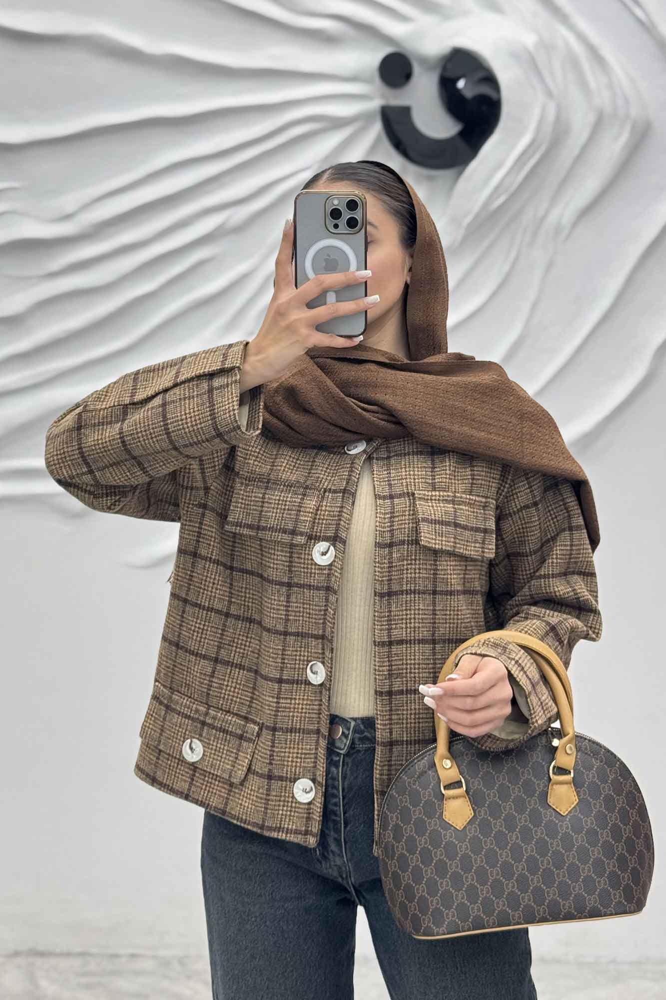 کت کوتاه چهار در جیب پشمی طرح دار R