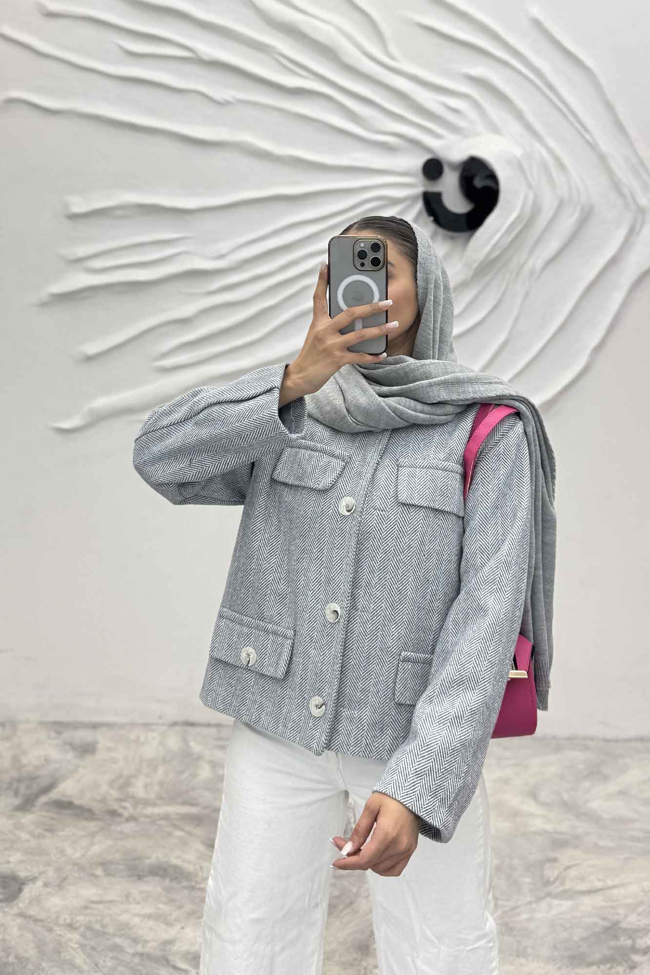 کت کوتاه چهار در جیب پشمی طرح دار R