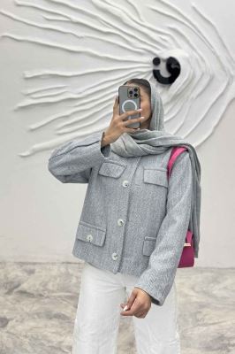 کت کوتاه چهار در جیب پشمی طرح دار R