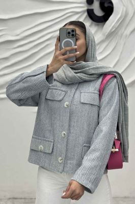 کت کوتاه چهار در جیب پشمی طرح دار R