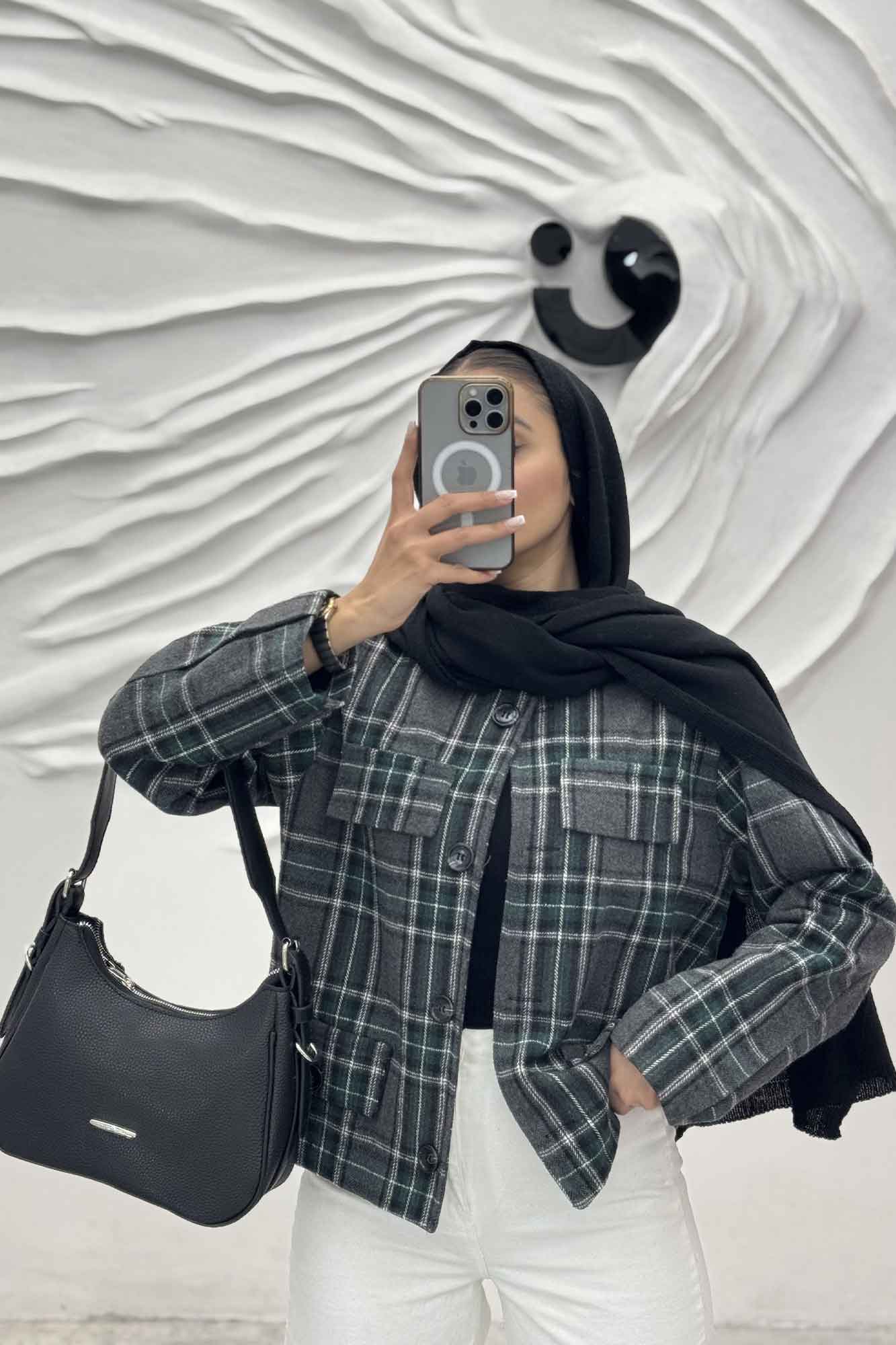 کت کوتاه چهار در جیب پشمی طرح دار R